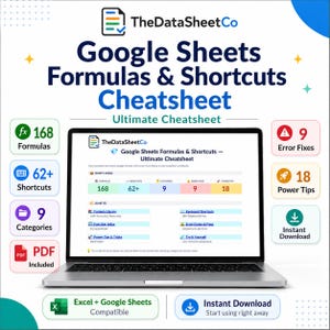 Google Sheets Formulas Shortcuts Cheatsheet, Excel Formula Guide, Spreadsheet Reference, Function Index, Keyboard Shortcuts PDF
