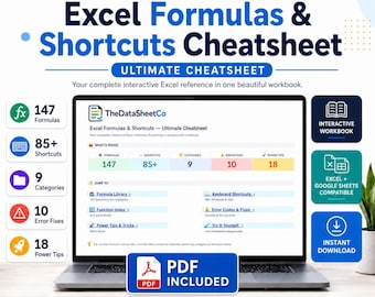 Excel Formula Guide, Excel Shortcuts, Excel Cheat Sheet, Excel Formulas PDF, Spreadsheet Guide, Google Sheets Help, Excel Workbook
