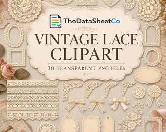 Vintage Lace Clipart Bundle, 30 Transparent PNG Doily Frames, Junk Journal Lace Borders, Wedding Invitation Lace PNG, Scrapbook Graphics