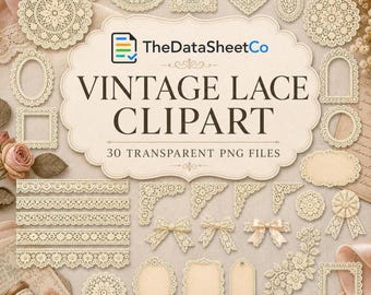 Vintage Lace Clipart Bundle, 30 Transparent PNG Doily Frames and Junk Journal Borders
