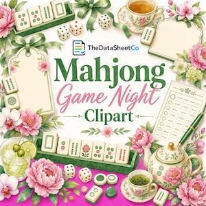 Mahjong Clipart PNG Bundle, Watercolor Mahjong Game Night Clip Art, Mahjong Party Invitation Graphics, Tiles Racks PNG, Digital Download