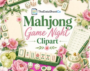 Mahjong Clipart PNG Bundle, Watercolor Mahjong Game Night Clip Art, Mahjong Party Invitation Graphics, Tiles Racks PNG, Digital Download