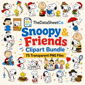 Snoopy PNG Bundle, Snoopy Friends PNG Files, Back to School Sticker Clipart, Peanuts Friends Party Invitation PNG