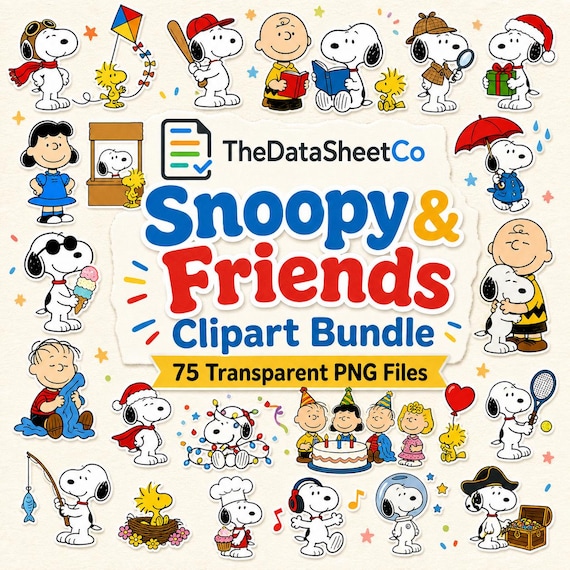 Snoopy PNG Bundle, Snoopy Friends PNG Files, Back to School Sticker Clipart, Peanuts Friends Party Invitation PNG