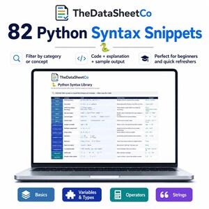 Hoja de referencia de Python, Hoja de referencia de Python para principiantes, Libro de trabajo de referencia de Python, Hoja de referencia de codificación, Fragmentos de sintaxis de Python, Guía en PDF de Excel imagen 3