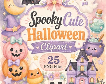 Halloween PNG Bundle, Spooky Cute Clipart, Ghost Clipart PNG, Pastel Halloween, Pumpkin Clipart, Halloween Stickers