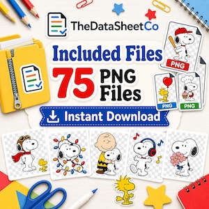 Included PNG files preview with cartoon characters and transparent-background examples