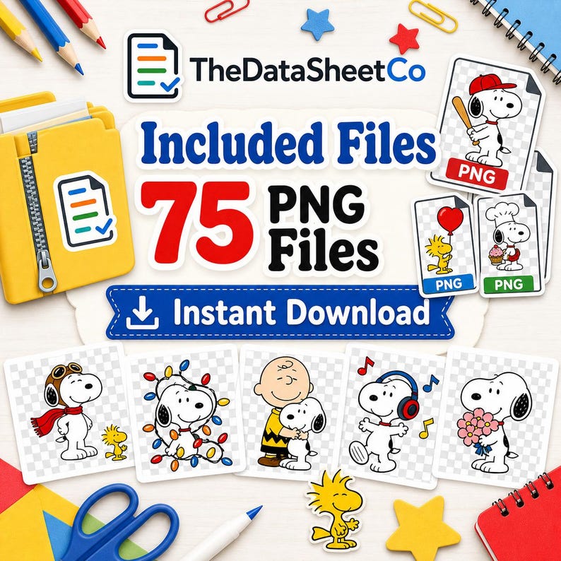 Included PNG files preview with cartoon characters and transparent-background examples