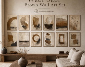 Wabi sabi brown wall art set, neutral japandi printable wall art, brown beige abstract prints, wabi sabi wall art