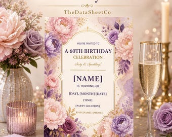 Elegant Floral 60th Birthday Invitation Canva Template (Digital Download)