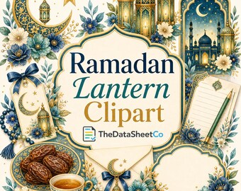 Ramadan Clipart PNG Bundle, Watercolor Lantern Crescent Clip Art, Eid Party Graphics, Islamic Celebration PNG, Digital Download