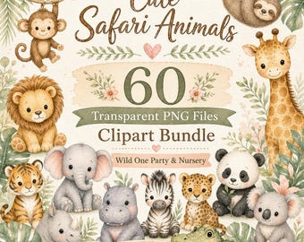 Safari Clipart Baby Safari Clipart Safari Animal PNG Cute Animal Clipart Zoo Animal Clipart Elephant Lion Zebra Africa Party PNG Bundle Set