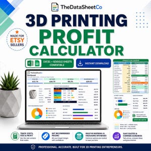 3D Printing Profit Calculator Spreadsheet | Pricing Calculator, Filament Database, Excel Template, Google Sheets