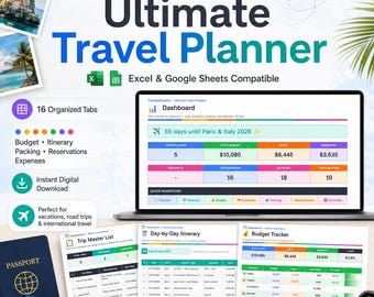 Kalkylblad för den ultimata reseplaneraren | Excel, Google Sheets resplan, budgetrapportering (digital nedladdning)