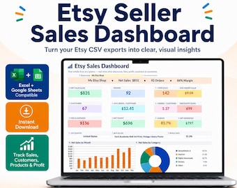 Etsy Sales Tracker Spreadsheet | Etsy Shop Analytics, Profit Tracker, Fee Calculator & Seller Dashboard