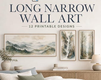 Long Narrow Wall Art Printable Set, Panoramic Landscape Prints, Tall Narrow Wall Art, Three Piece Wall Art, Digital Download