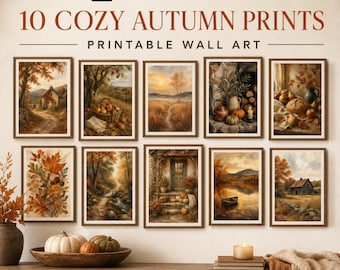 Fall Gallery Wall Set, 10 Rustic Autumn Printable Art Prints, Cozy Cottage Farmhouse Decor, Printable Wall Art, Fall Printable Art