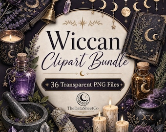 Paquete de imágenes prediseñadas wiccanas, 36 gráficos PNG, Boticario de brujería (Descarga digital)