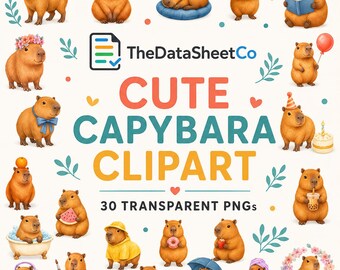 Cute Capybara PNG Bundle, 30 Transparent Capybara Clipart Images, Planner Sticker Art, Cricut and Sublimation Digital Download