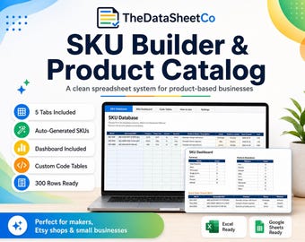 SKU Generator Excel & Google Sheets Template, Product Code Maker, Inventory Spreadsheet, Product Catalog and SKU Tracker for Small Business