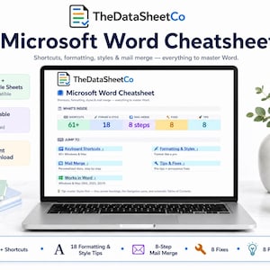 Microsoft Word Cheat Sheet | 60+ Shortcuts (Windows & Mac) +  Formatting, Styles, Mail Merge Guide | Excel Google Sheets PDF