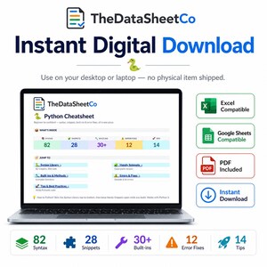 Hoja de referencia de Python, Hoja de referencia de Python para principiantes, Libro de trabajo de referencia de Python, Hoja de referencia de codificación, Fragmentos de sintaxis de Python, Guía en PDF de Excel imagen 10