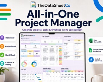 Hoja de cálculo, seguimiento de tareas y diagrama de Gantt todo en uno para la gestión de proyectos (Excel, Google Sheets).