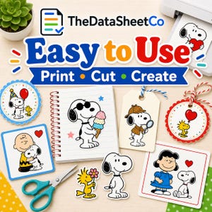 Print, cut and create examples with cartoon stickers, tags, notebooks and ornaments