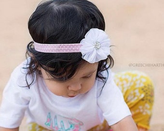 Light Pink & White Polka Dot Headband -  Newborn Infant Baby Toddler Girls Adult