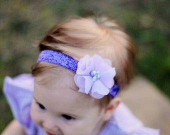 Purple Baby Headband - Glitter - Lavender Pearl Rhinestones - Newborn Baby Infant- Photo Prop
