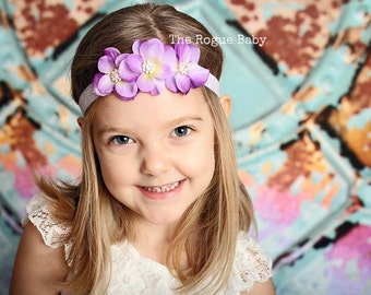 Lavender Headband  - Rhinestone Headband - Hydrangea Petal - Crown - Glitter -  Light Purple - Lilac - Baby  - Flower Girl - Lavender Orchid