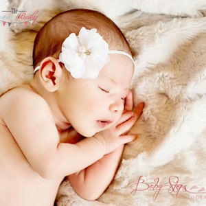 Petite Headband. Perfect for Newborn / Preemie Hot Pink with Silver Glitter Rhinestones & Pearls Wedding Birthday image 2