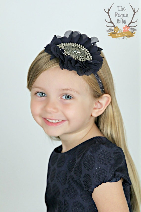Navy Blue Headband Flower Girl Headband Bridal Gatsby Etsy
