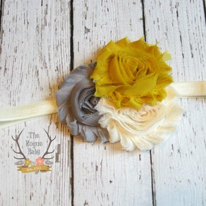 Mustard Yelow Gray Cream Headband Baby Headband Newborn Infant Baby Toddler Girls Adult Wedding image 1