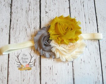 Mustard Yelow Gray Cream Headband -  Baby Headband - Newborn Infant Baby Toddler Girls Adult Wedding