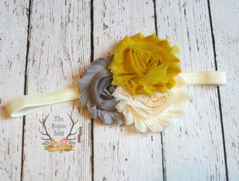 Mustard Yelow Gray Cream Headband Baby Headband Newborn Infant Baby Toddler Girls Adult Wedding image 1