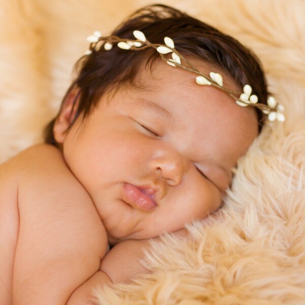 Halo Headband - Crown - Cream Off White - Baby Headband - Rustic Chic - Newborn Headband - Woodland Prop - Head Wreath