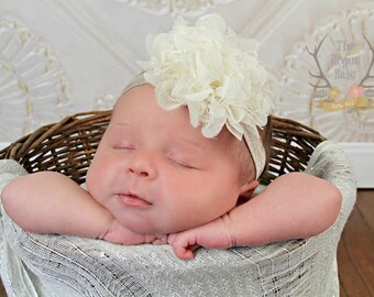 Ivory & Champagne Headband for Baby Girl -  Vintage Shabby Chic Style - Newborn Infant Baby Toddler Girls Adult Rustic Wedding