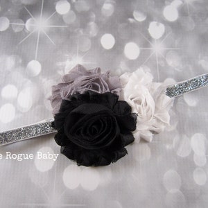 Silver Headband Black. White. Gray. Glitter. Monochromatic. Newborn Infant Baby Toddler Girls Adult image 2