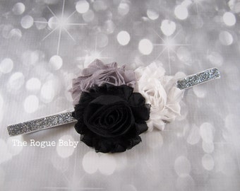 Silver Headband - Black. White. Gray. Glitter. Monochromatic.  Newborn Infant Baby Toddler Girls Adult