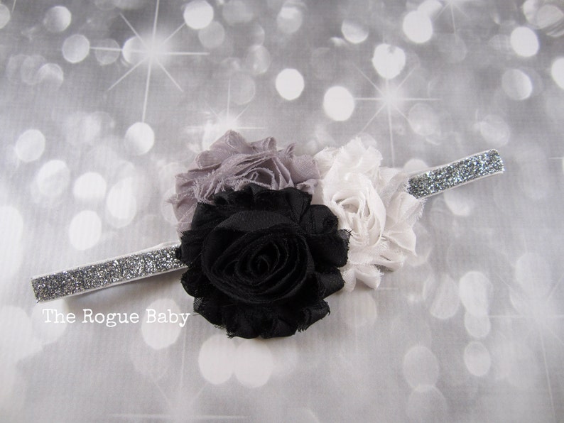 Silver Headband Black. White. Gray. Glitter. Monochromatic. Newborn Infant Baby Toddler Girls Adult image 2