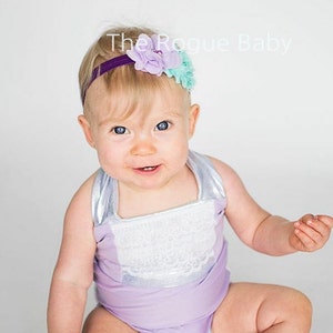 Mermaid Purple & Aqua Headband Newborn Infant Toddler Girls Adult Light Dark Purple Aqua Blue Lilac Teal image 2