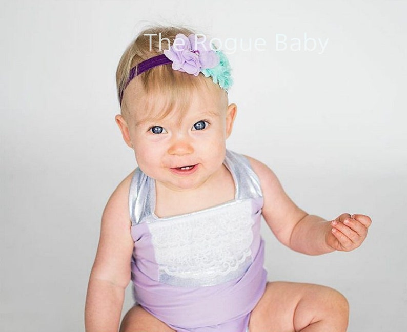 Mermaid Purple & Aqua Headband Newborn Infant Toddler Girls Adult Light Dark Purple Aqua Blue Lilac Teal image 2