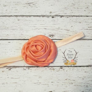 Coral & Peach Headband - Baby Wedding Flower Girl Photo Prop - Newborn Girls Adult