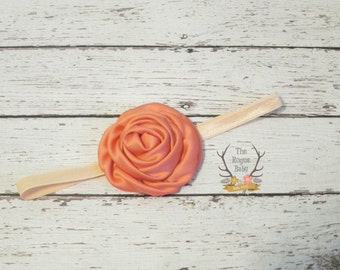 Coral & Peach Headband - Baby Wedding Flower Girl Photo Prop - Newborn Girls Adult