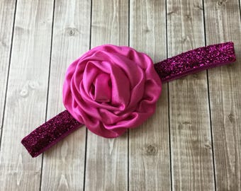 Fuchsia Pink Glitter Headband - Newborn Baby Toddler Girls Adult - Pink - Headband - Photo Prop - Hot Pink - Baby Gift - Summer Headband