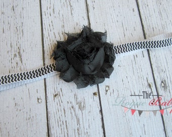 Black & White Chevron Headband -  Photo Prop - Newborn Infant Baby Toddler Girls Adult 3/8" elastic