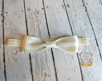 Ivory Cream Satin Bow Headband - Newborn Infant Baby Toddler Girls Adult - Bow - Headband - Baby Headband - Cream - Ivory