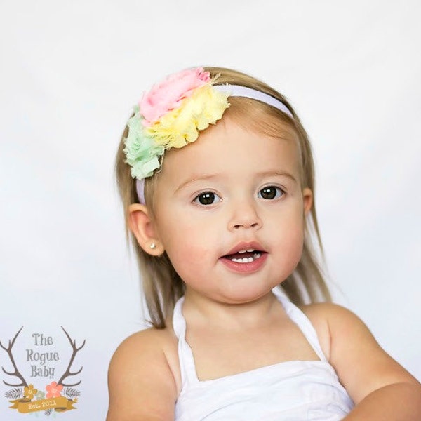 Spring Baby Headband - Pastel Yellow Mint Pink - Newborn Infant Baby Toddler Girls Adult Wedding Spring Easter