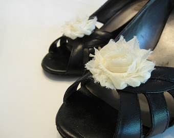 Shabby Chic Ivory Cream Chiffon Rosette Shoe Clips. Wedding Photo Prop Toddlers Girls Women